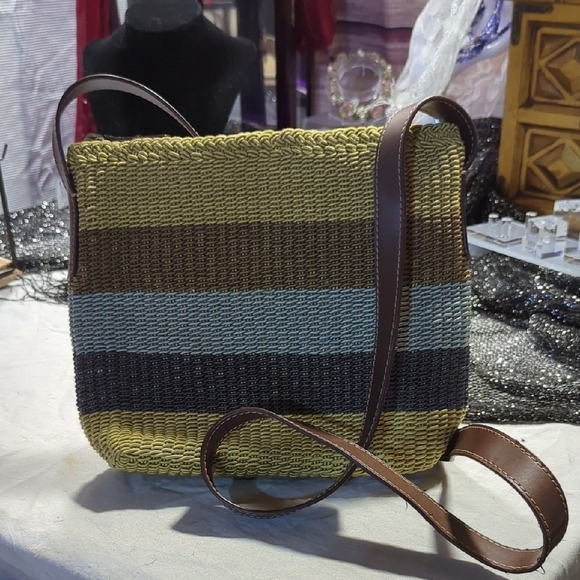 Liz Claiborne Handbags - Blue and Brown Weave Shoulder Bag By Liz Claiborne